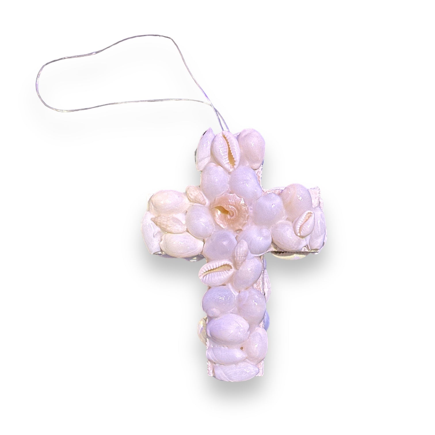 Double Sided Cross Ornament with Natural Seashells - 4-in - Mellow Monkey