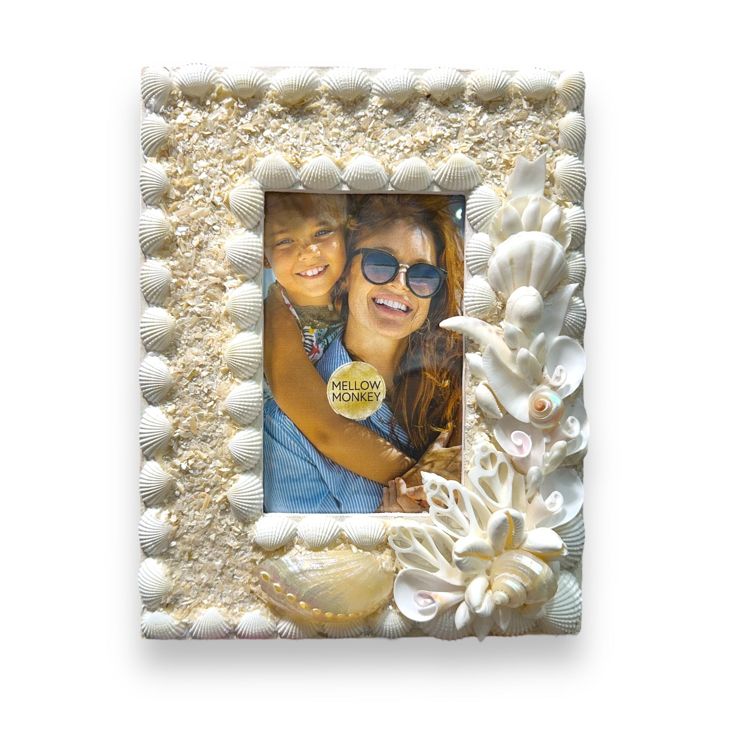 Genuine Seashell Cluster Photo Picture Frame for 4x6 Photo - Mellow Monkey