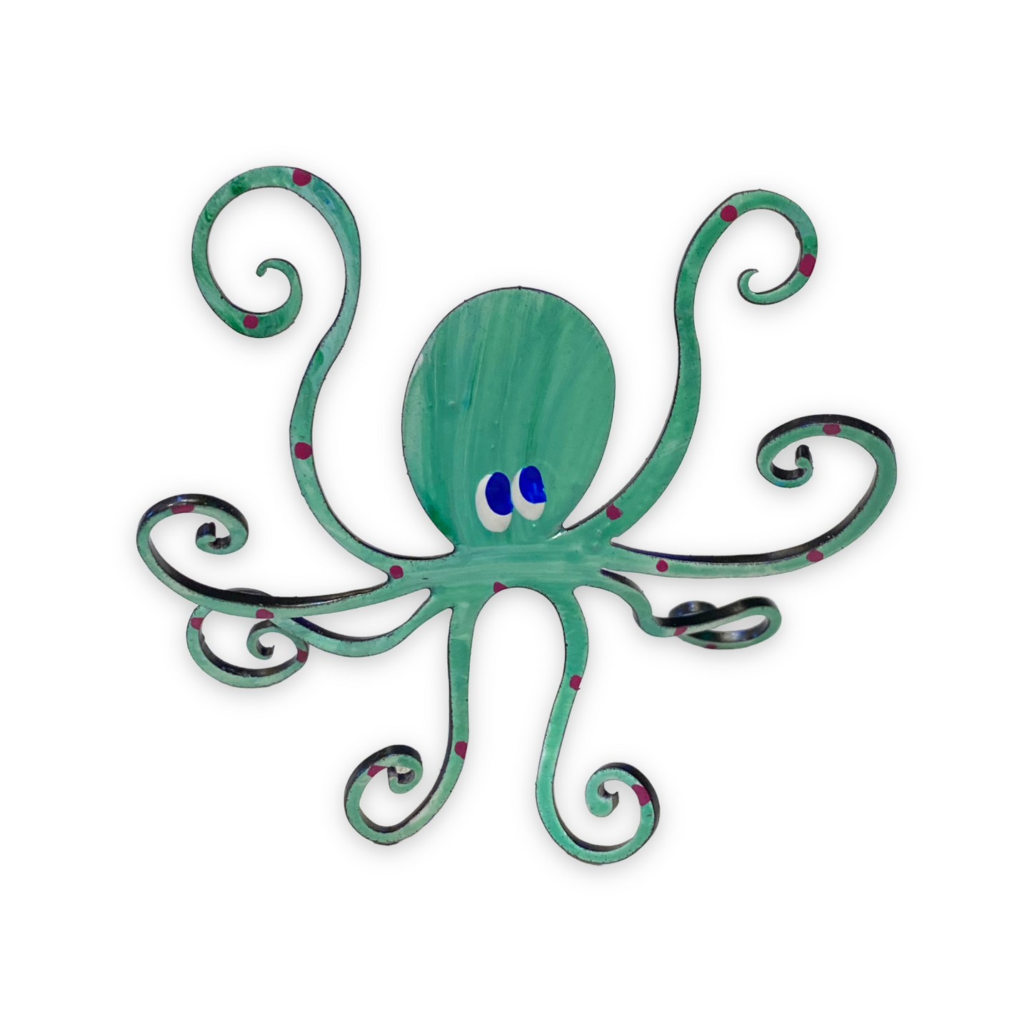 Octopus (Aqua) Hand Painted Freestanding Metal Figurine - 3-1/2-in - Mellow Monkey