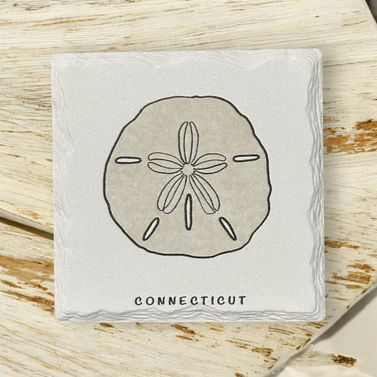 Sand Dollar- Ceramic Connecticut Coaster - 4-1/4-in - Mellow Monkey