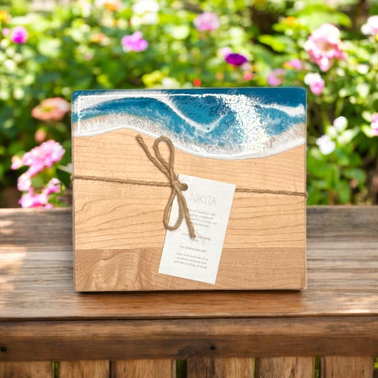 Maldives - Mini Maple Wood Cheese Board - 8-in x 7-in - J - Mellow Monkey