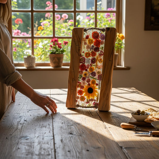 Strawflower Resin and Wood Charcuterie Serving Tray - 18-in - Mellow Monkey