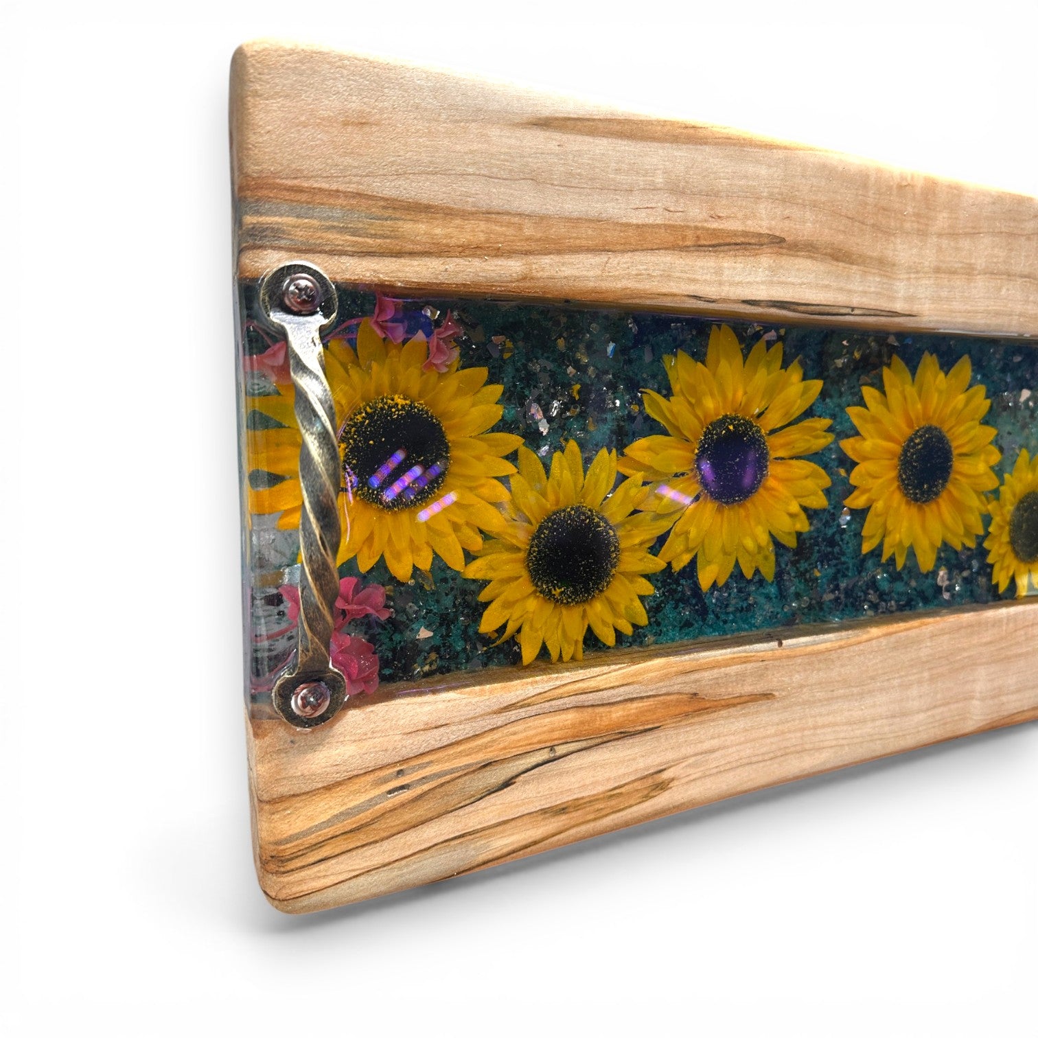 Sunflower Strawflower Resin and Wood Charcuterie Serving Tray - 18-in - Mellow Monkey