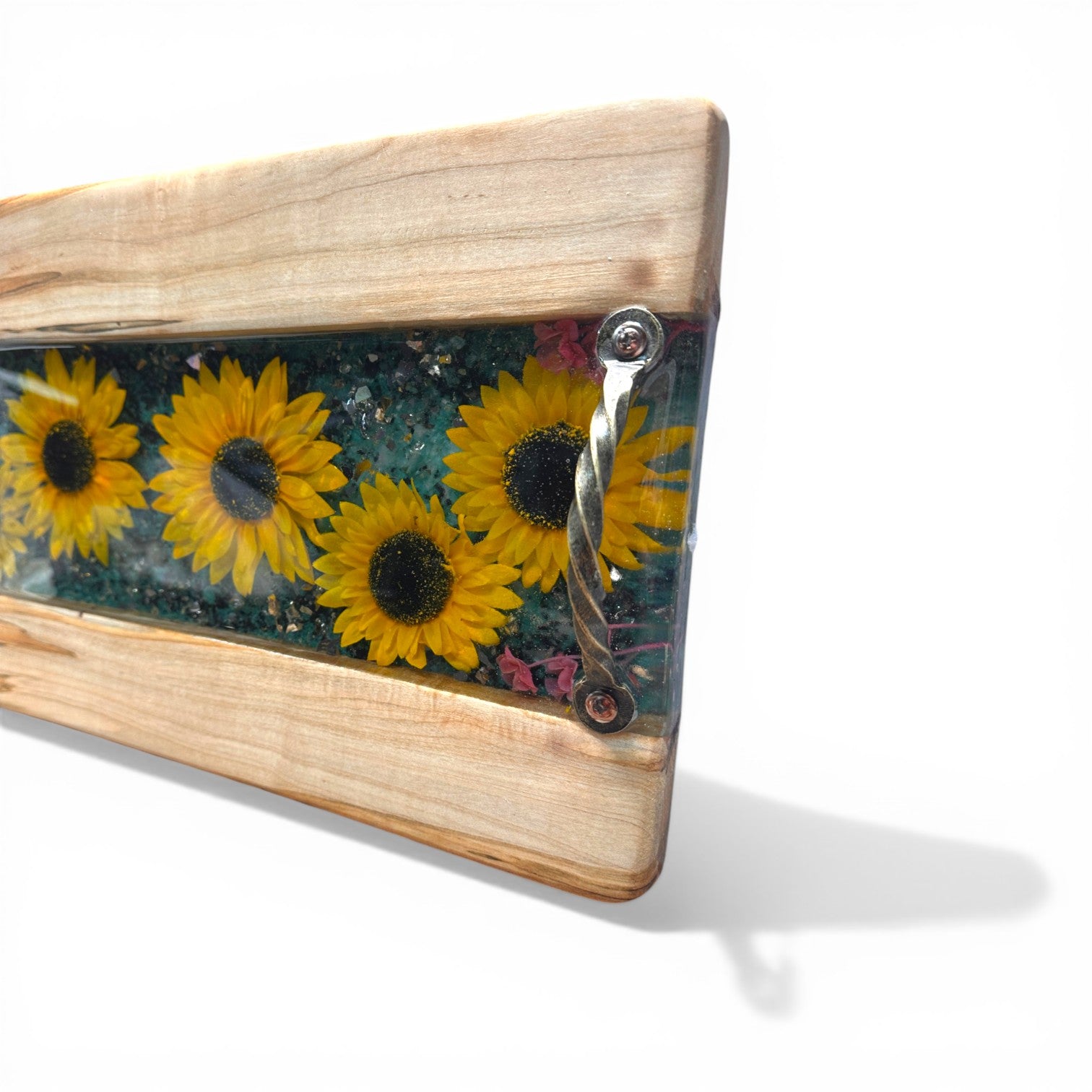 Sunflower Strawflower Resin and Wood Charcuterie Serving Tray - 18-in - Mellow Monkey