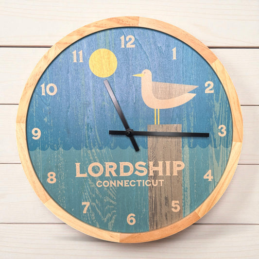 Lordship Connecticut Seagull Wall Clock - 12-in - Mellow Monkey
