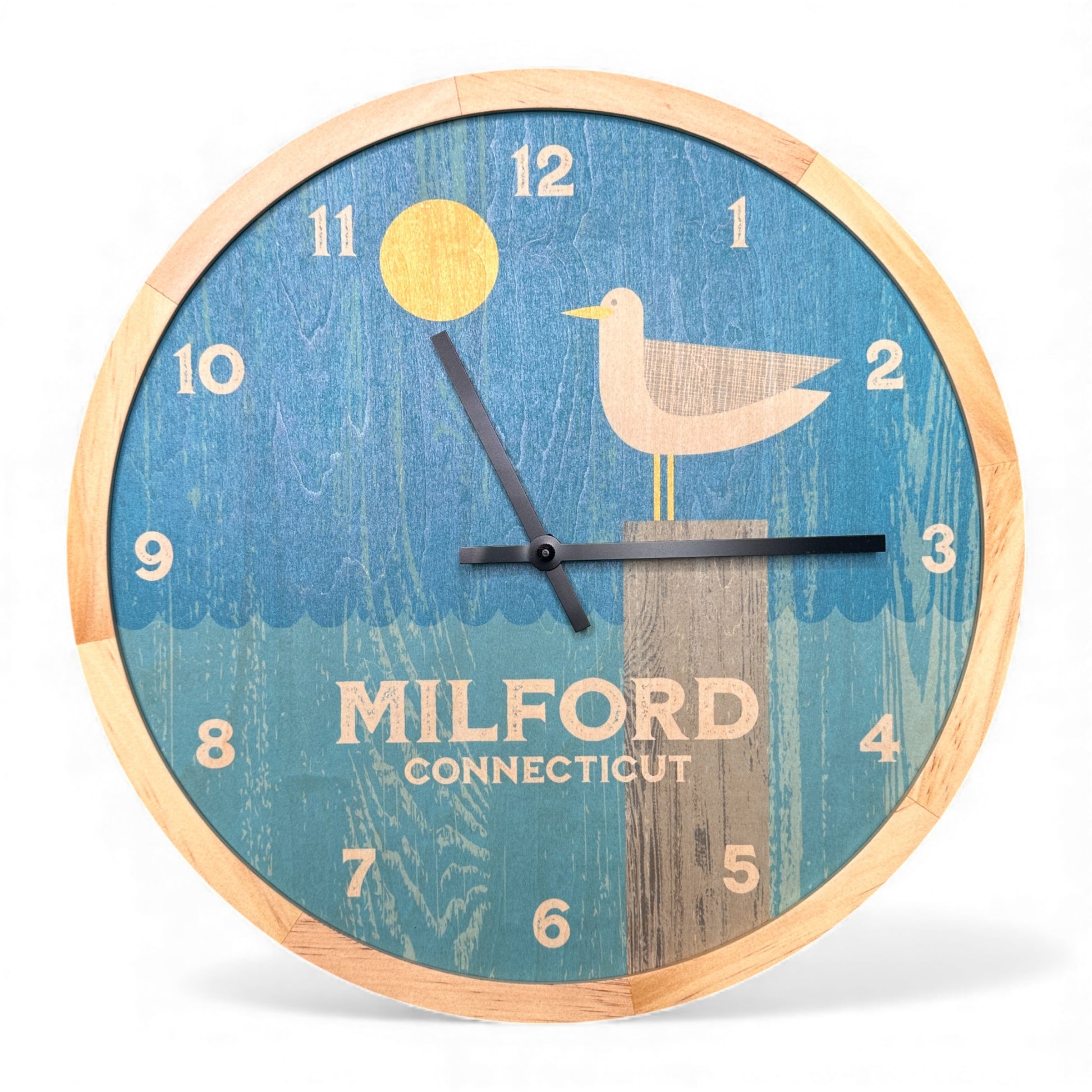 Milford Connecticut Seagull Wall Clock - 12-in - Mellow Monkey
