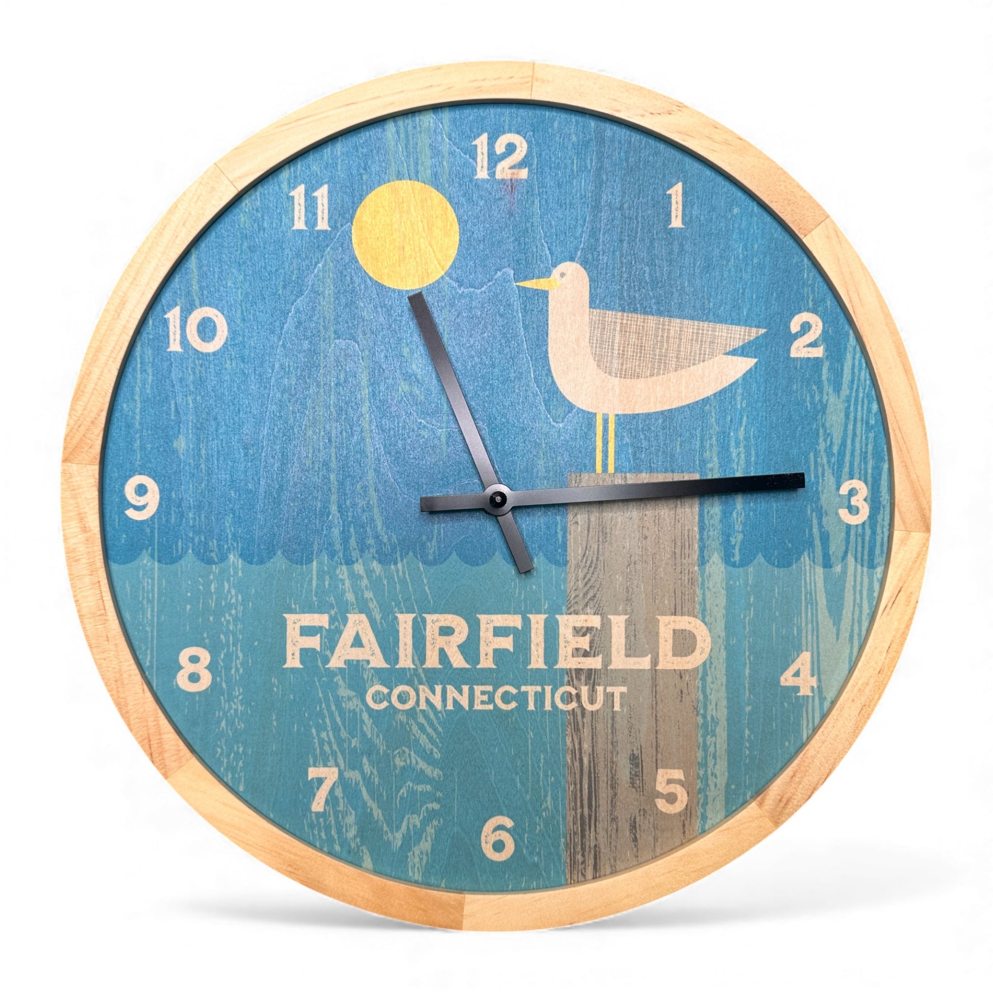 Fairfield Connecticut Seagull Wall Clock - 12-in - Mellow Monkey