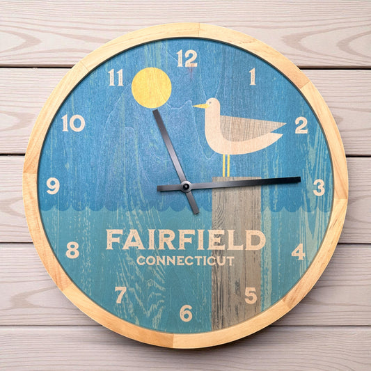 Fairfield Connecticut Seagull Wall Clock - 12-in - Mellow Monkey