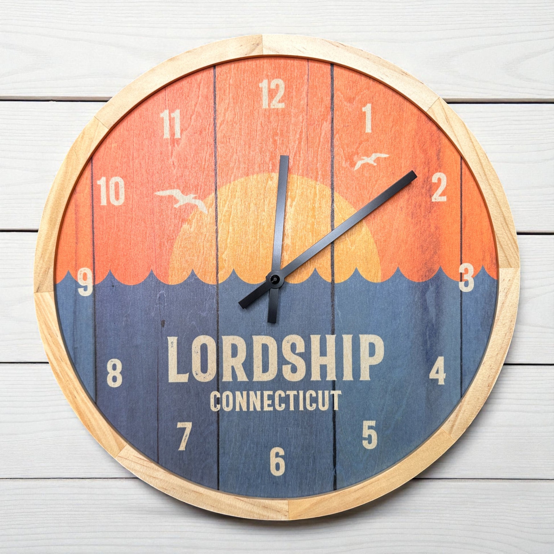 Lordship Connecticut Sunrise Wall Clock - 12-in - Mellow Monkey