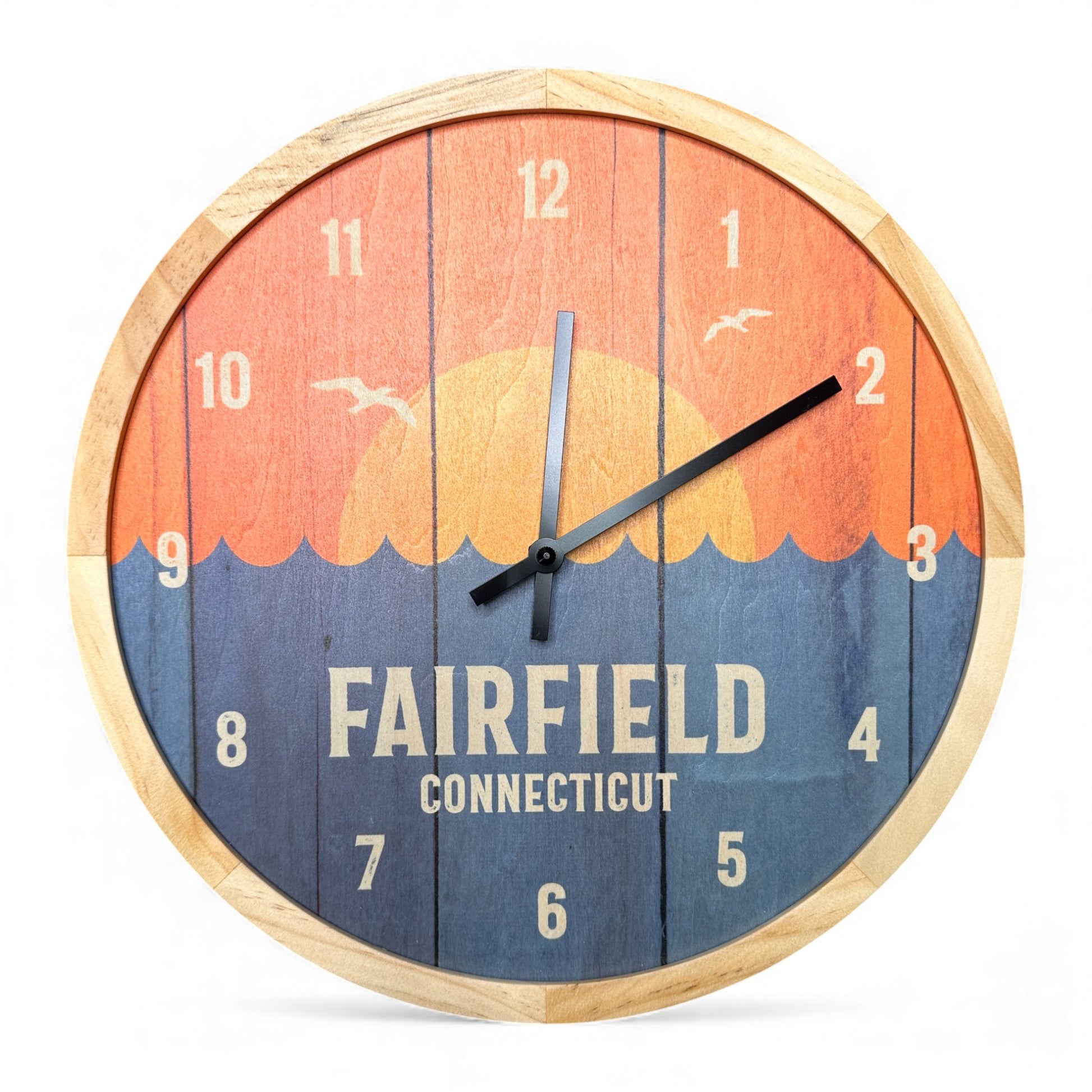 Fairfield Connecticut Sunrise Wall Clock - 12-in - Mellow Monkey