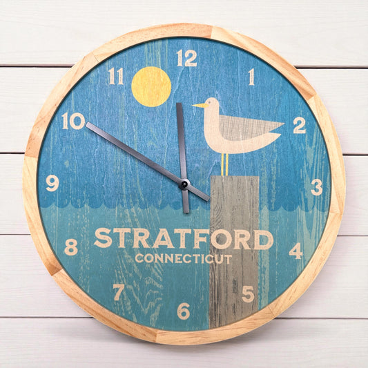 Stratford Connecticut Seagull Wall Clock - 12-in - Mellow Monkey