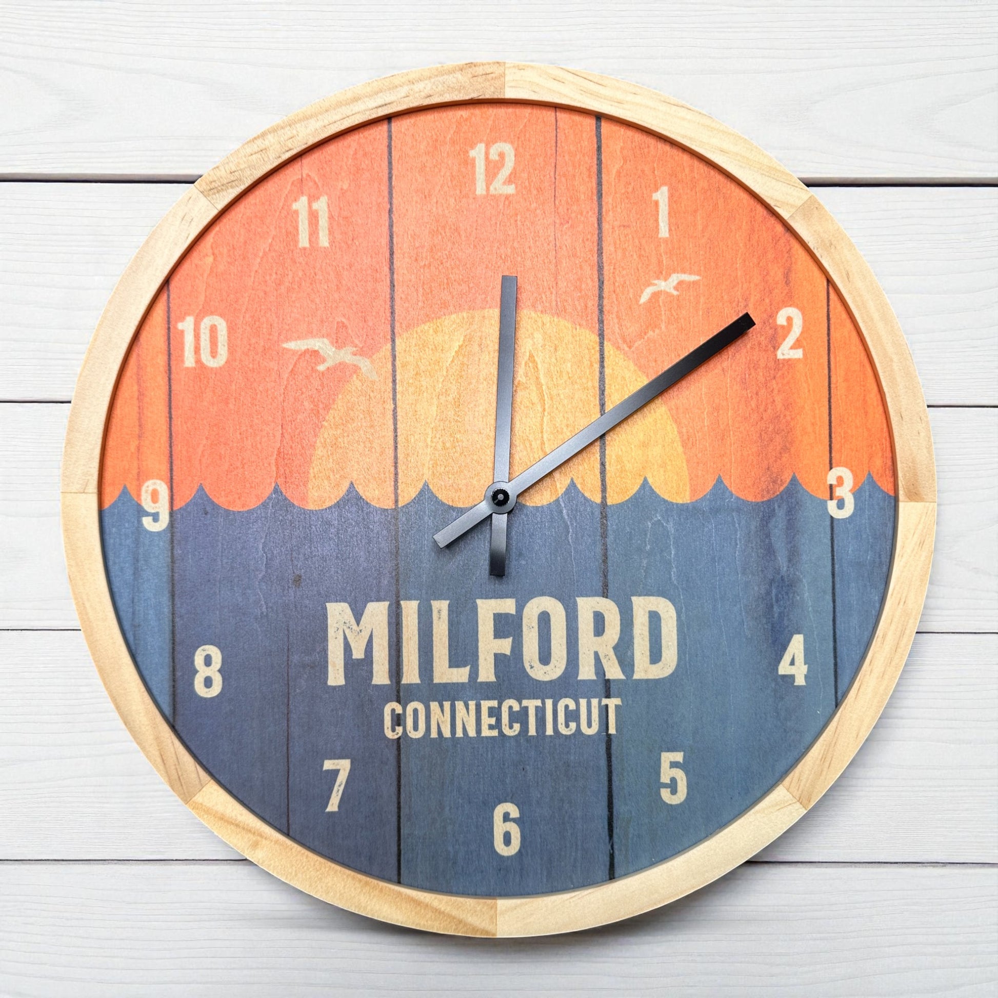 Milford Connecticut Sunrise Wall Clock - 12-in - Mellow Monkey