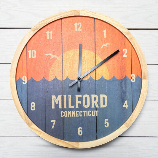 Milford Connecticut Sunrise Wall Clock - 12-in - Mellow Monkey