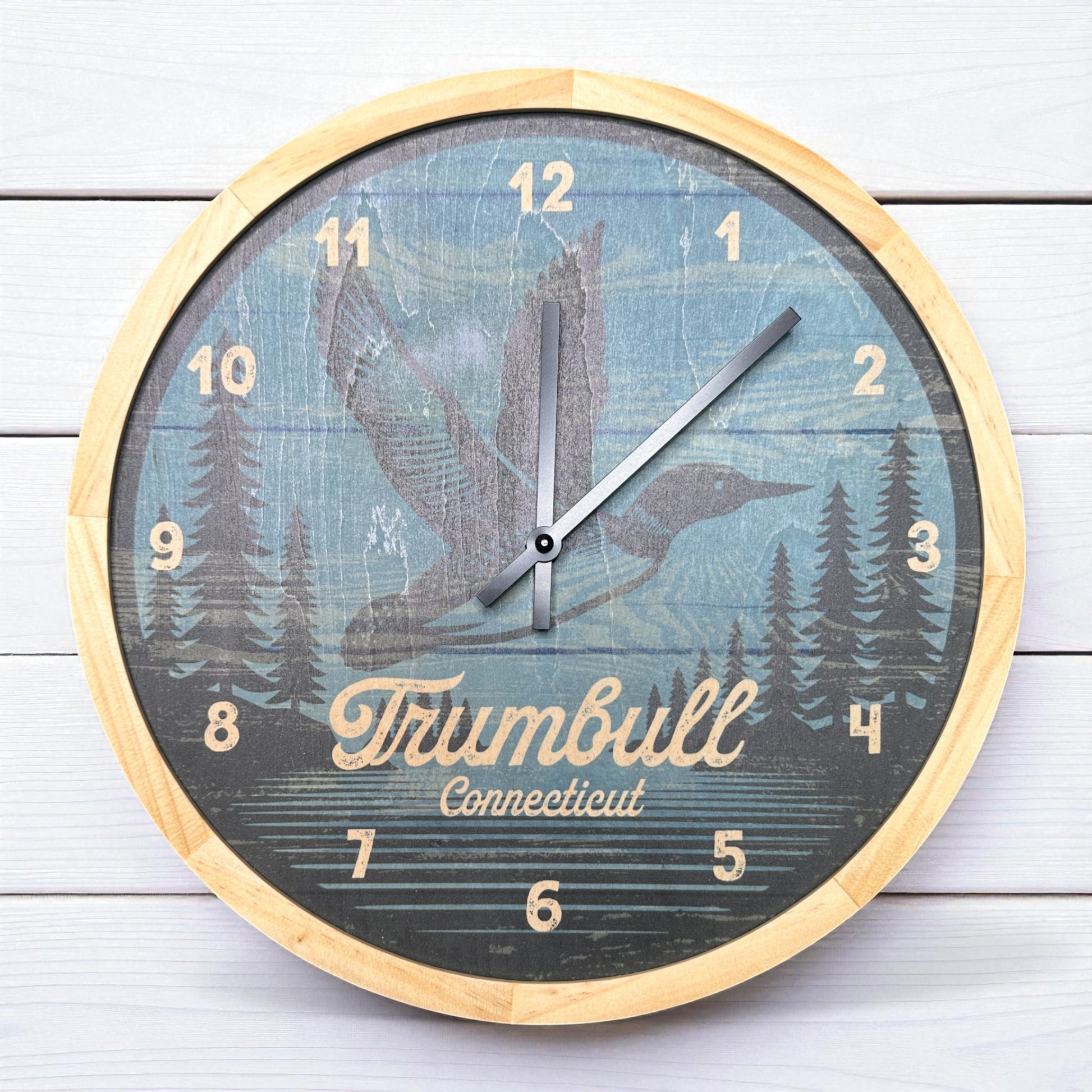 Trumbull Connecticut Loon Wall Clock - 12-in - Mellow Monkey