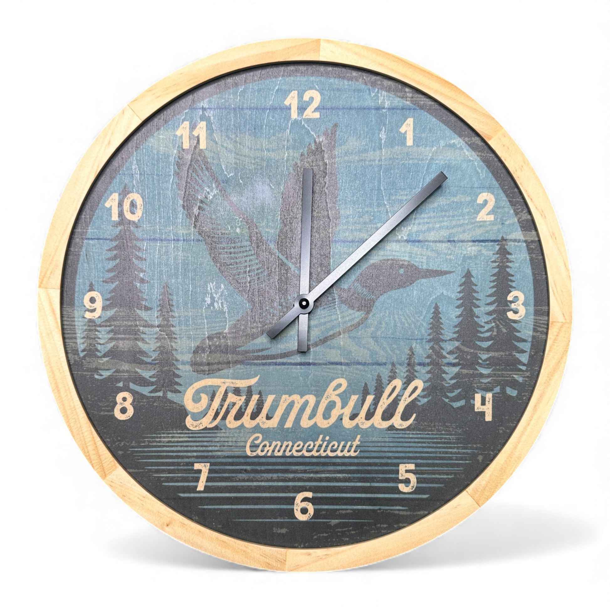 Trumbull Connecticut Loon Wall Clock - 12-in - Mellow Monkey