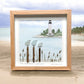 Five Mile Point Lighthouse New Haven Connecticut Sea Glass Birds on Watercolor Print - Deluxe Framed Shadowbox - 8-7/8-in - Mellow Monkey
