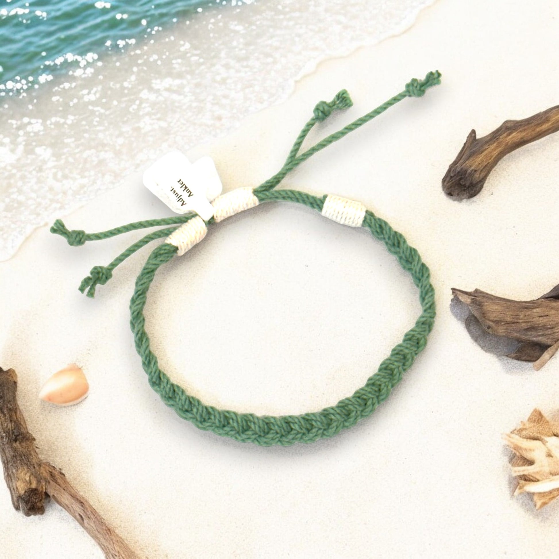 Mystic Knotworks Adjustable Woven Nautical Anklet - Green - Mellow Monkey