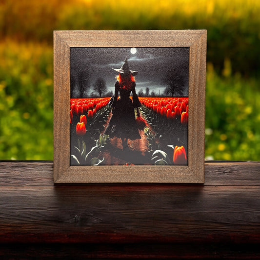 Witch On A Tulip Path - Framed Print - 7-in