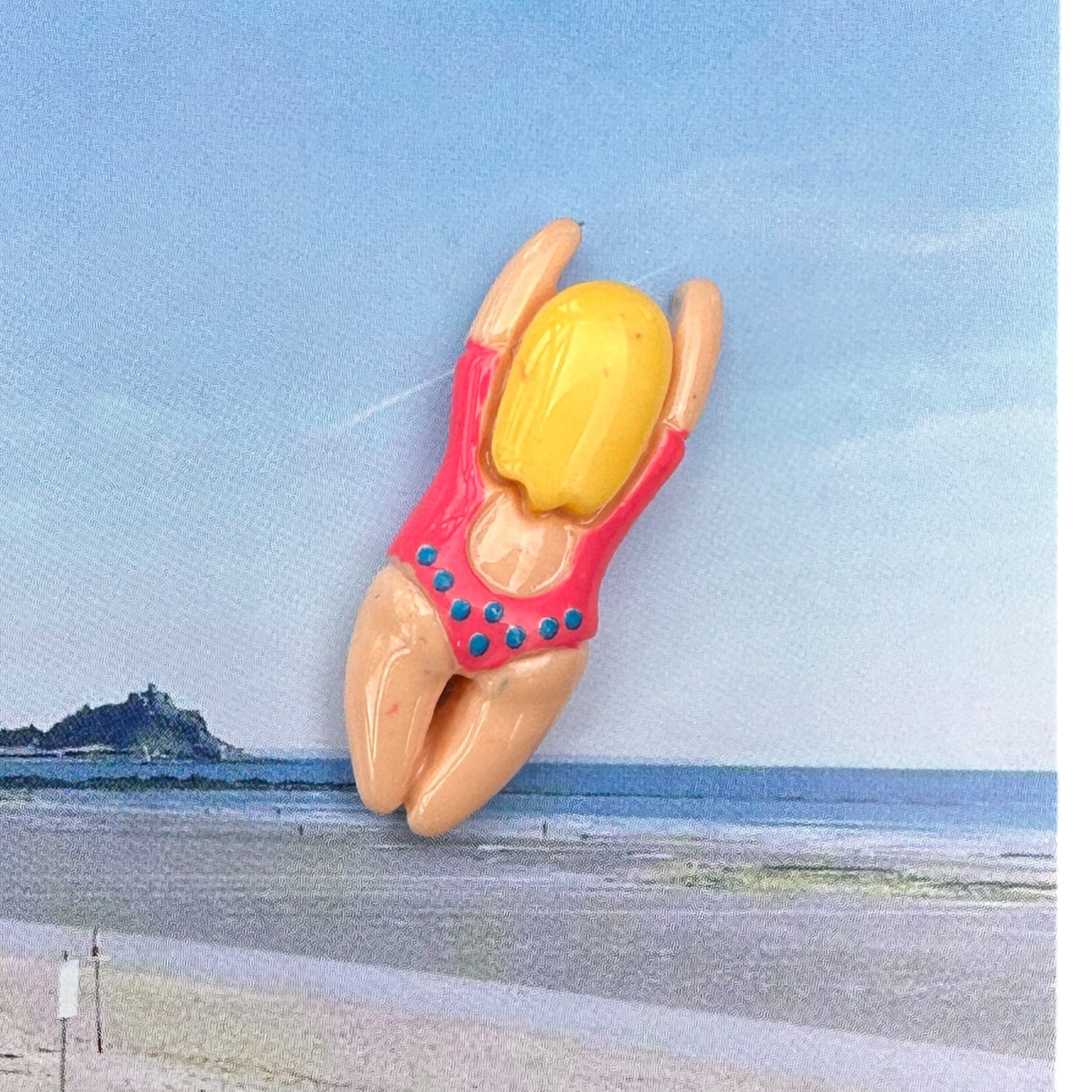 Swimmer Mini Fridge Magnet - Backless Pink Suit - 1-in - Mellow Monkey