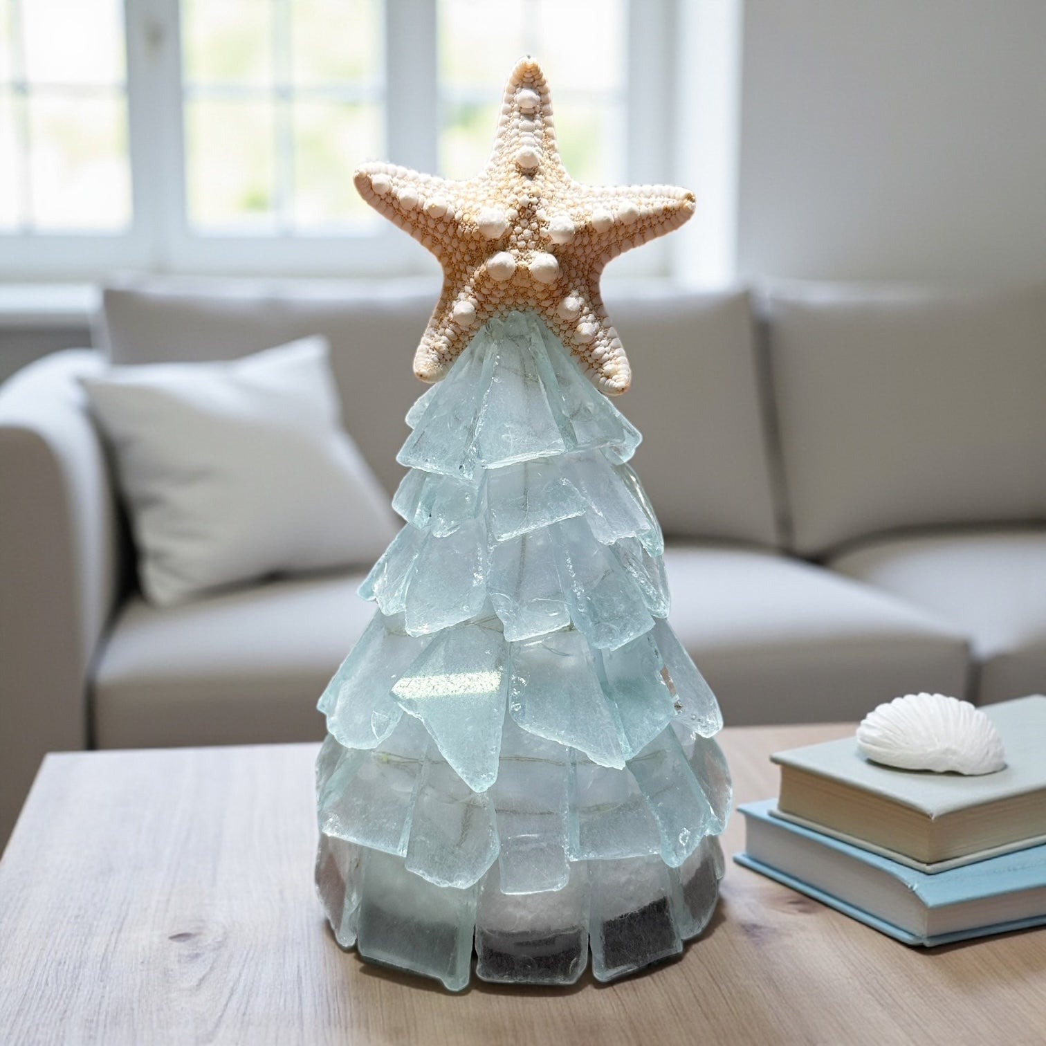 Sea Glass Christmas Tree Real Starfish with Lights - 6 In. - Mint - Mellow Monkey