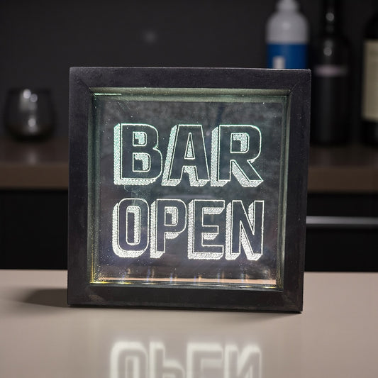 BAR OPEN - Wood Framed Lighted LED Sign - 6-in