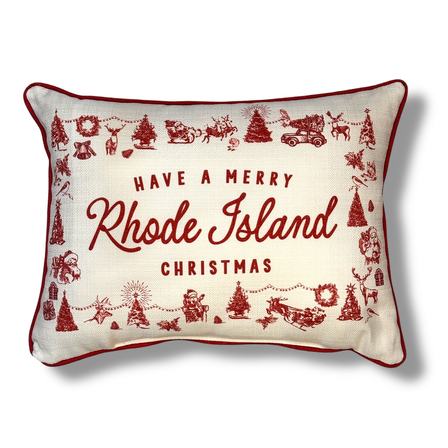 Have a Merry Christmas - Rhode Island - Hometown Pillow - Scarlet Piping - 19-in - Mellow Monkey