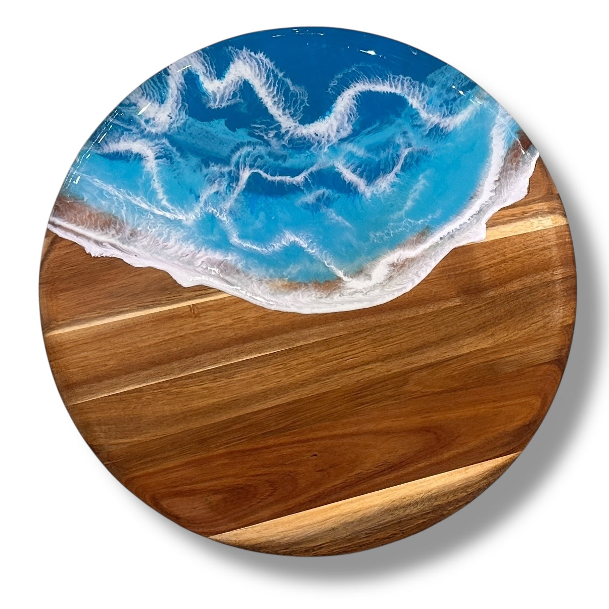 Acacia Wood Lazy Susan - Deep Blue- 16-in - A - Mellow Monkey
