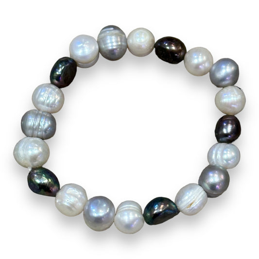 Fresh Water Pearl Stretch Bracelet - Pink White Gray Black - Mellow Monkey