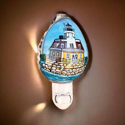 Penfield Reef Lighthouse (Fairfield, Connecticut) - Cowrie Shell Painted Night Light - Mellow Monkey