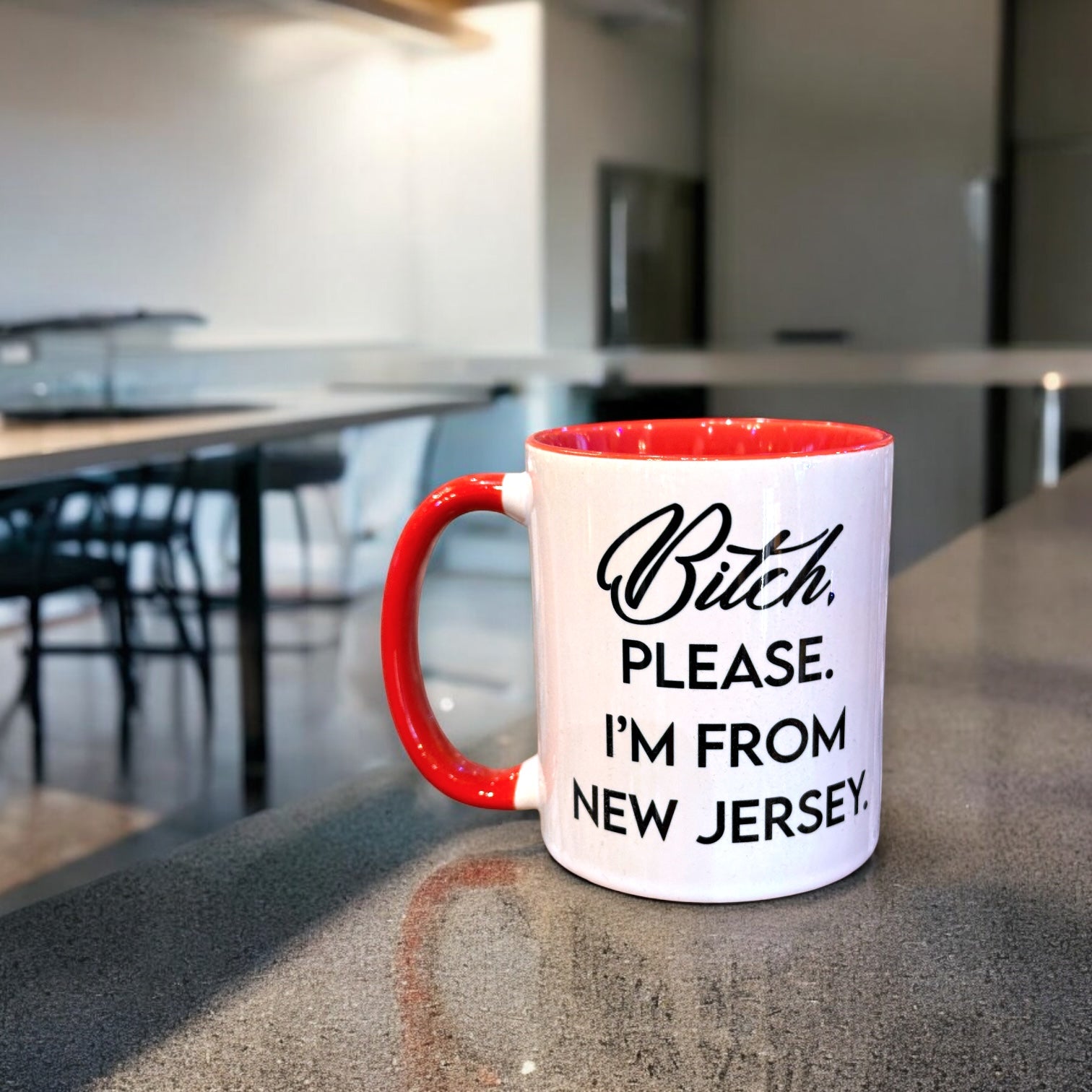 Bitch, Please. I'm From New Jersey - RED Ceramic Coffee Tea Mug 11-oz - Mellow Monkey