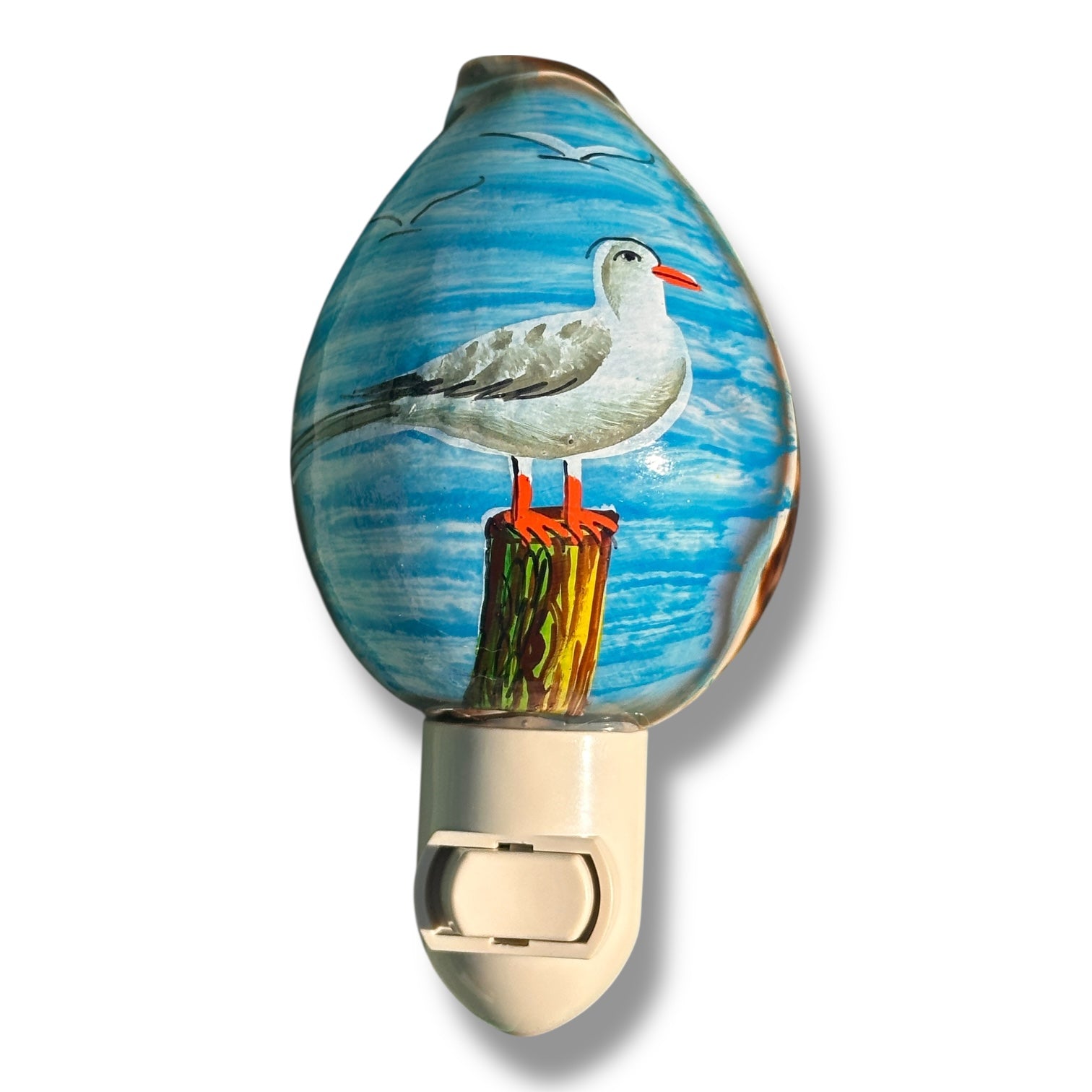 Seagull On Piling - Cowrie Shell Painted Night Light - Mellow Monkey