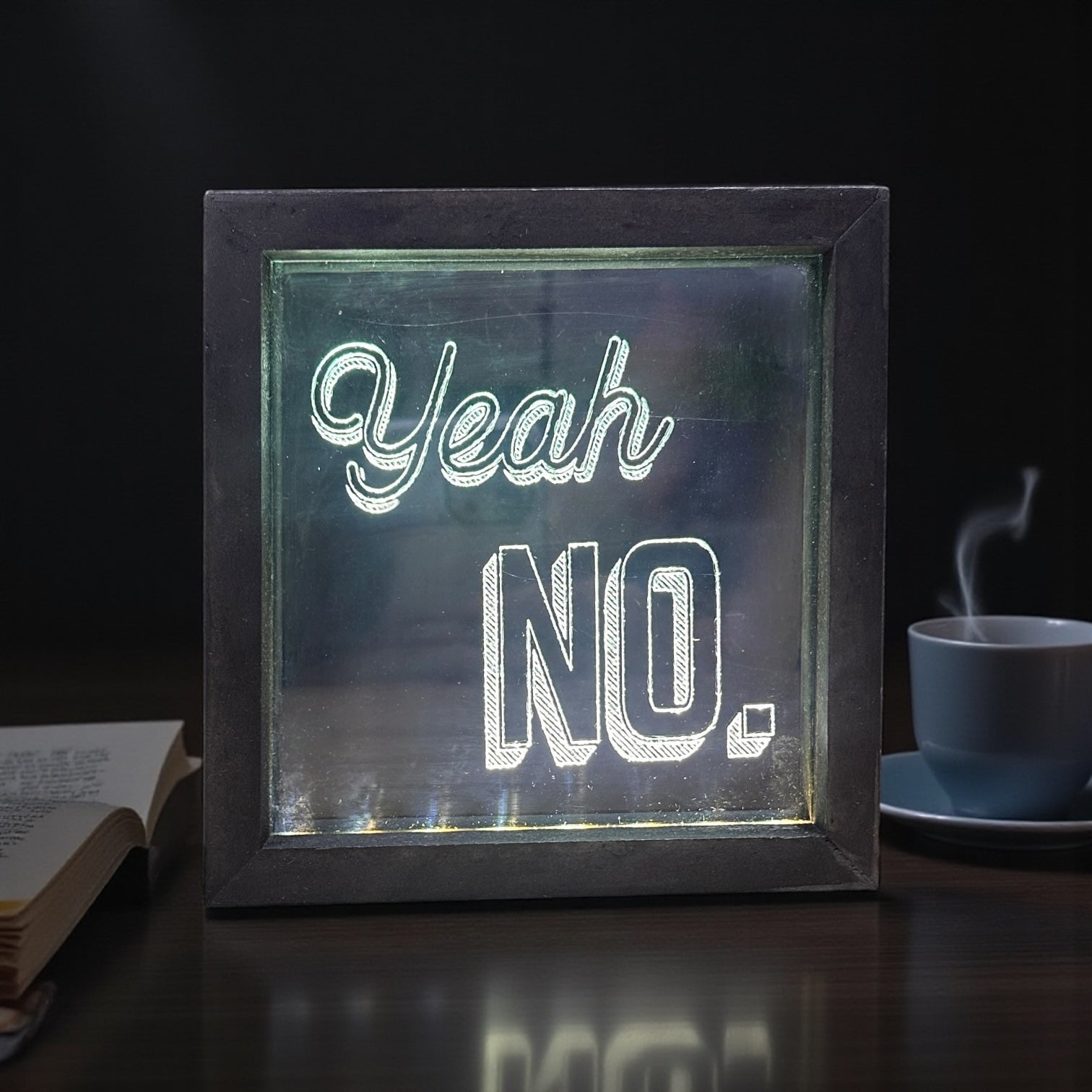 Yeah NO. - Wood Framed Lighted LED Sign - 6-in - Mellow Monkey