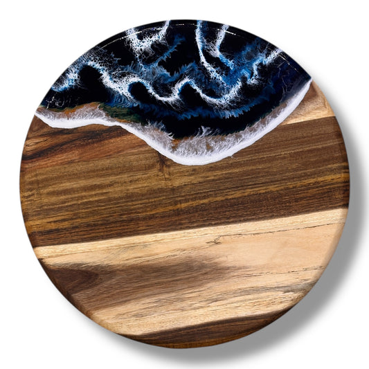 Acacia Wood Lazy Susan - Deep Blue - 16-in - G