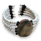 Bead and Wire Cuff Bracelet with Oval River Clam - White - Mellow Monkey
