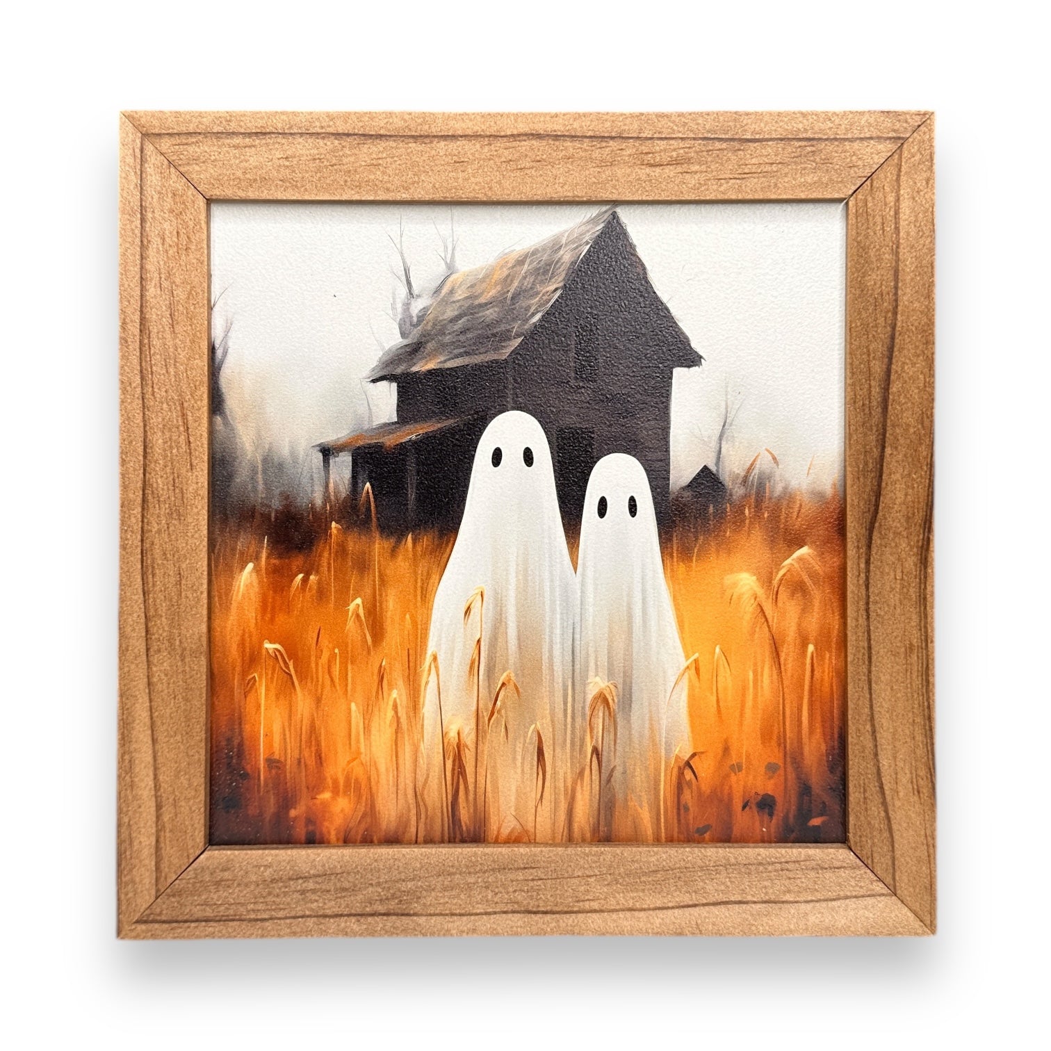 Ghost Pair In A Field With Haunted Barn - Framed Print - 7-in - Mellow Monkey