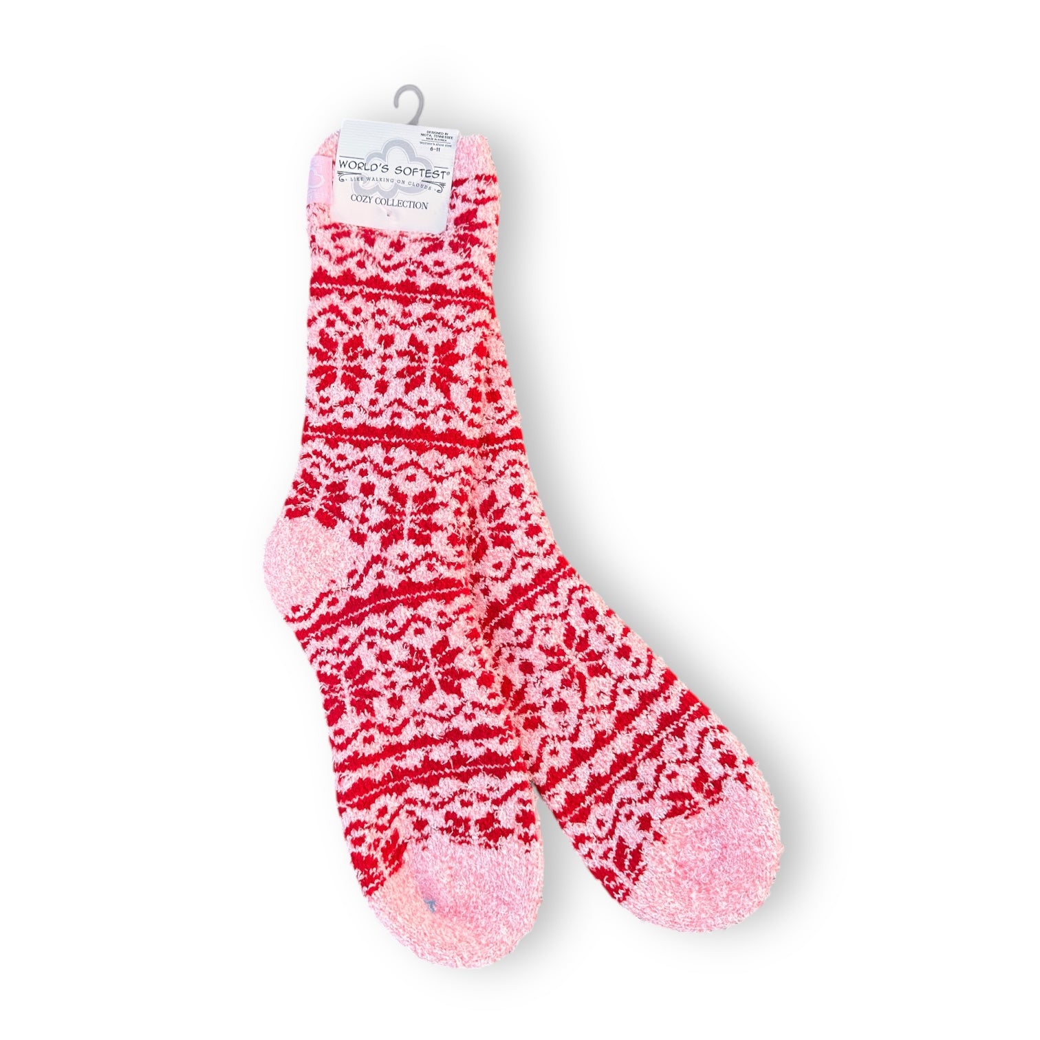 World's Softest - Cozy Crew Socks - Fair Isle Pink - Mellow Monkey