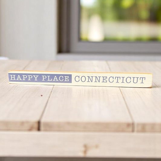 Happy Place Connecticut - Skinny Wood Shelf Sitter - 15-3/4-in - Mellow Monkey
