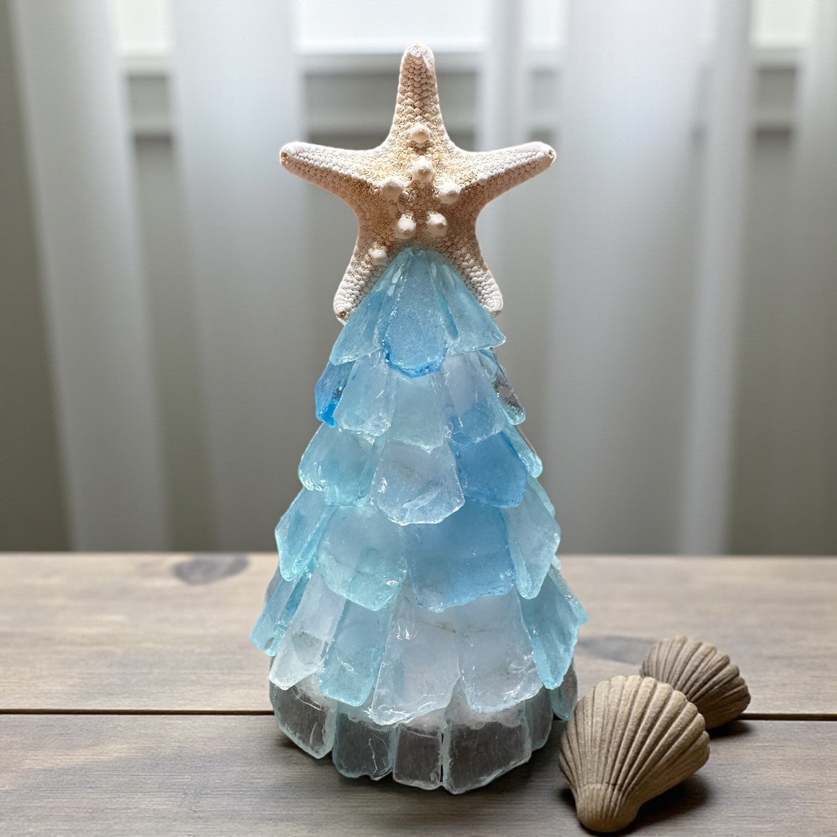 Sea Glass Christmas Tree Real Starfish with Lights - 6 In. - Ocean Mix - Mellow Monkey