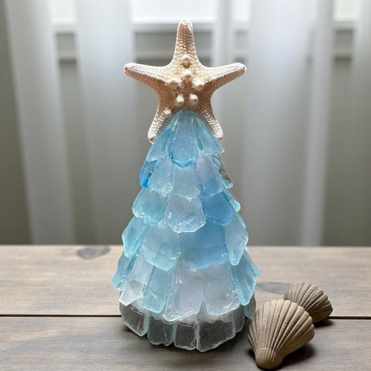 Sea Glass Christmas Tree Real Starfish with Lights - 6 In. - Ocean Mix - Mellow Monkey
