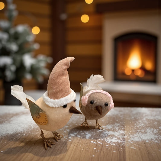 Winter Wool and Feather Bird Ornament - 5-in - Mellow Monkey