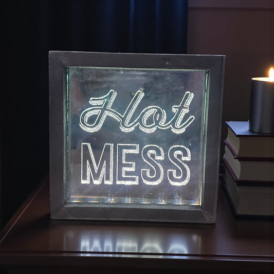 Hot MESS - Wood Framed Lighted LED Sign - 6-in