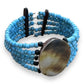 Bead and Wire Cuff Bracelet with Oval River Clam - Turquoise