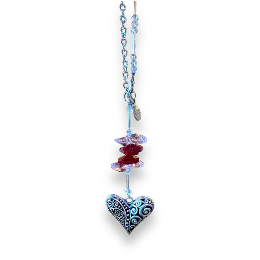 Filigree Love Heart with Red and Pink Crystals - Suncatcher - Mellow Monkey