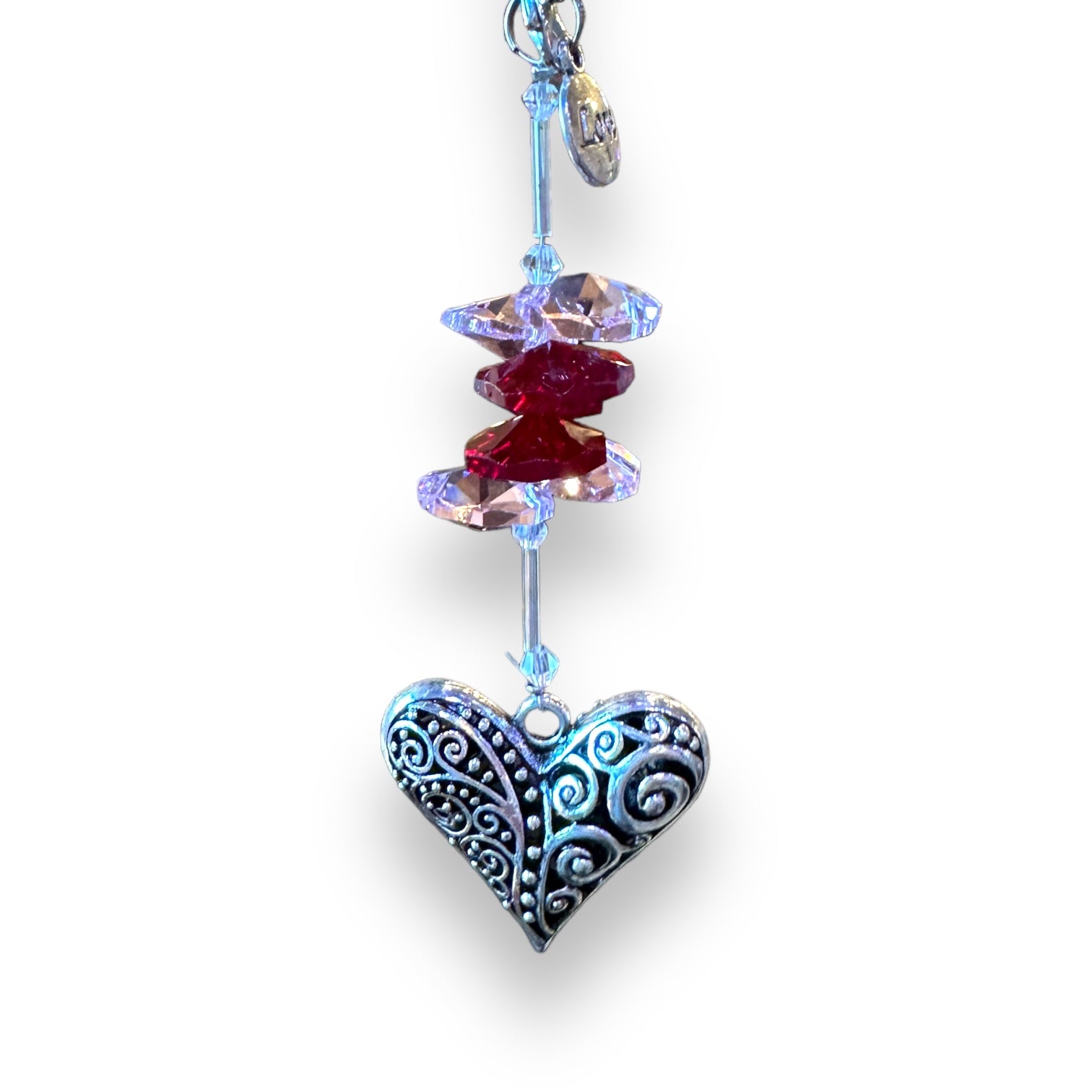 Filigree Love Heart with Red and Pink Crystals - Suncatcher - Mellow Monkey