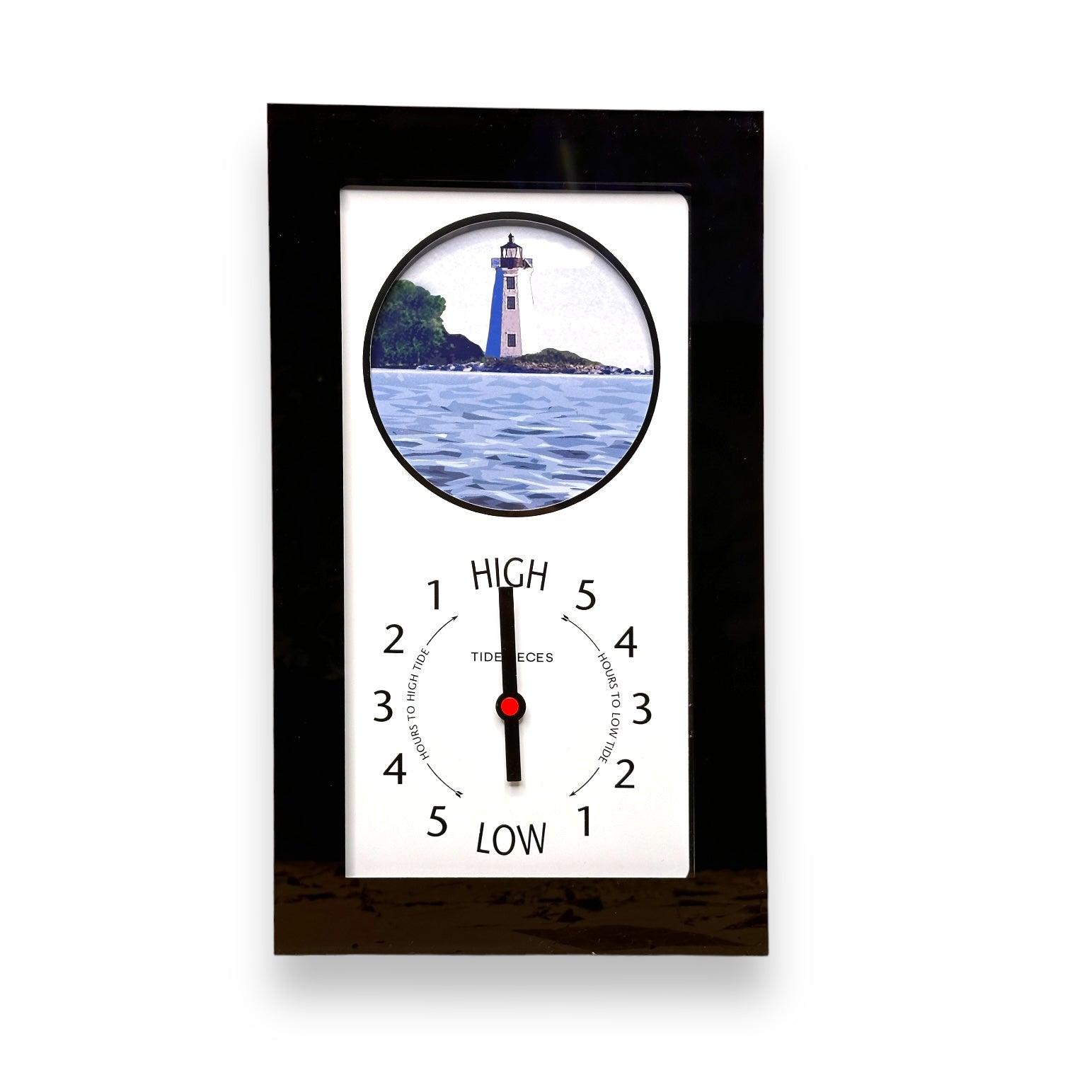 Tidepieces - Fayerweather Island Lighthouse/Black Rock Harbor Light Tide Clock - Black Flat Panel - Mellow Monkey