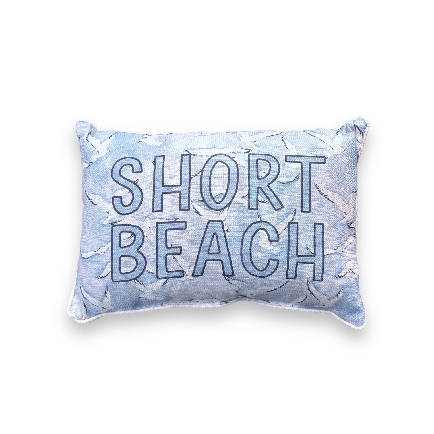 Short Beach - Seagulls Print Pillow with Natural Piping - 19-inch - Mellow Monkey