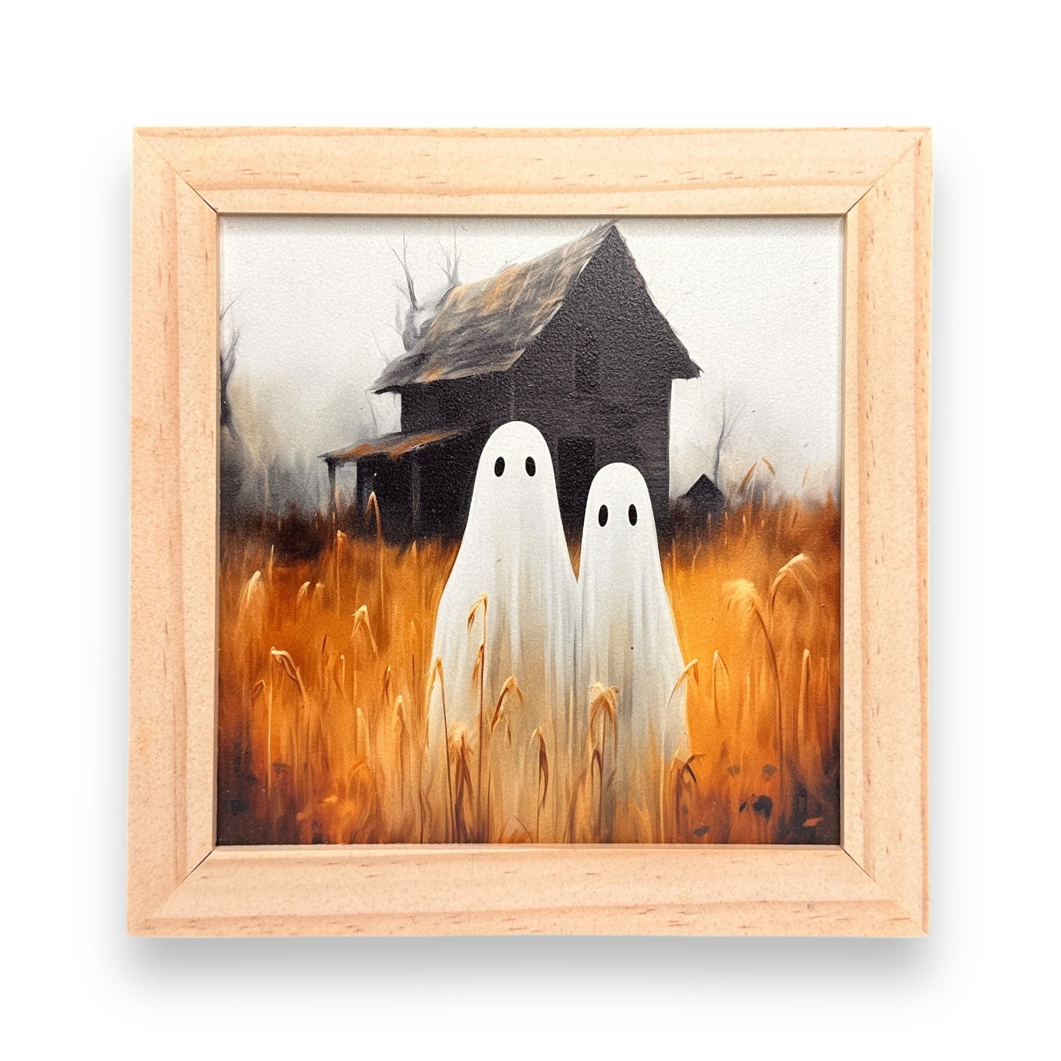 Ghost Pair In A Field With Haunted Barn - Framed Print - 7-in - Mellow Monkey