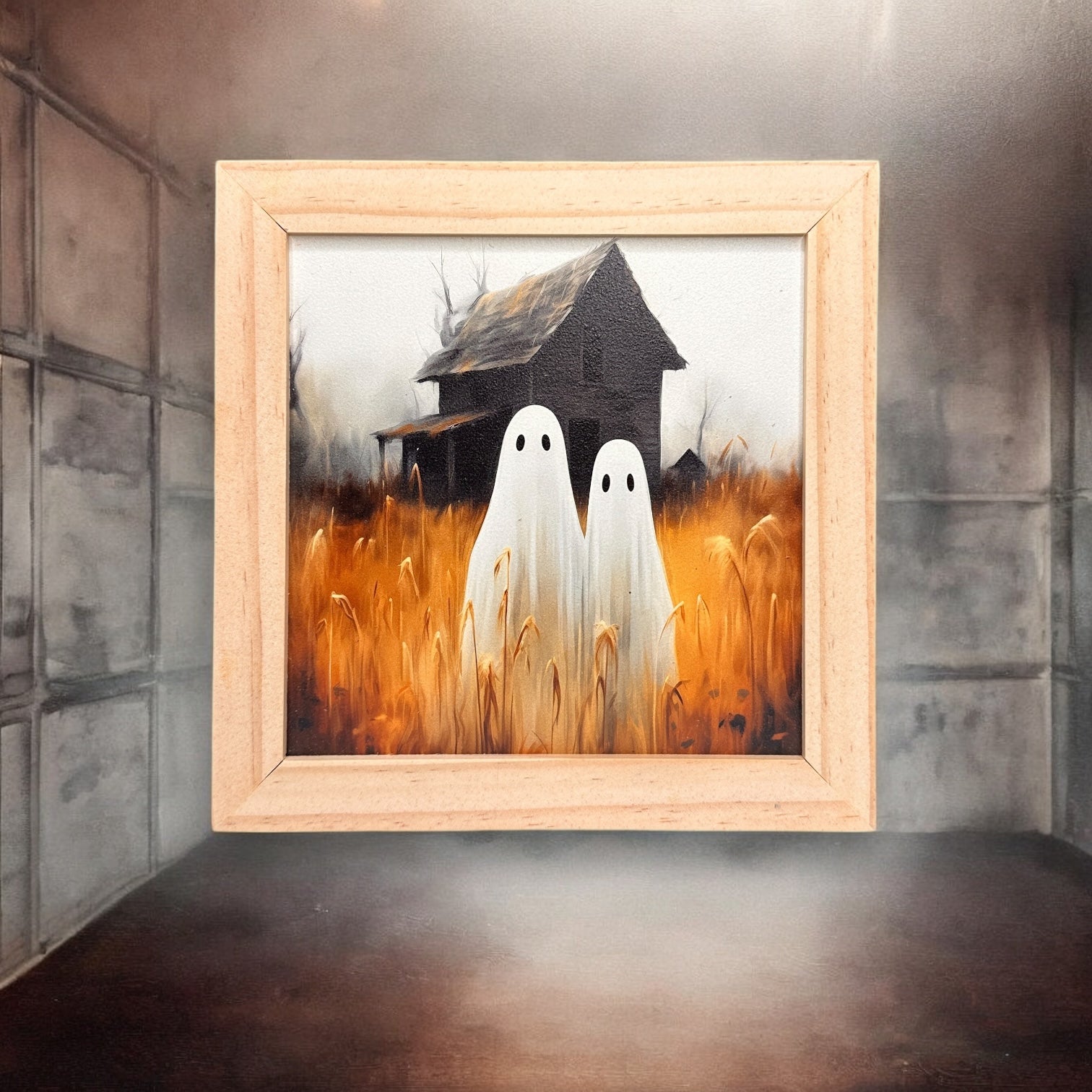 Ghost Pair In A Field With Haunted Barn - Framed Print - 7-in - Mellow Monkey