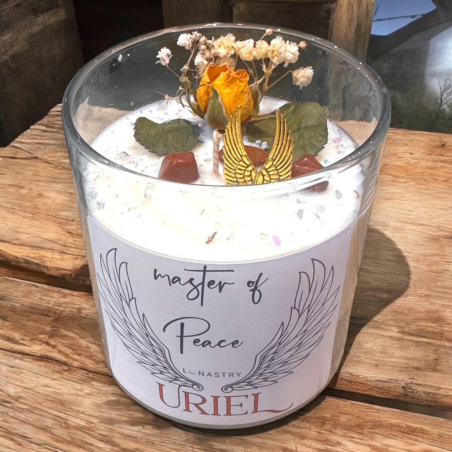 Archangels Soy Candle- Uriel Master Of Peace- Scented Crystal Soy Candle - Luna Bella - 11-oz. - Mellow Monkey