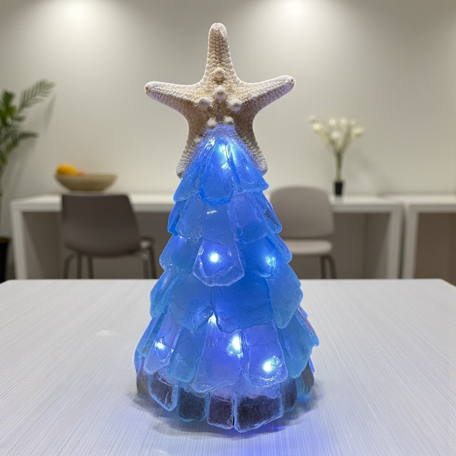 Sea Glass Christmas Tree Real Starfish with Lights - 6 In. - Teal/Aqua - Mellow Monkey
